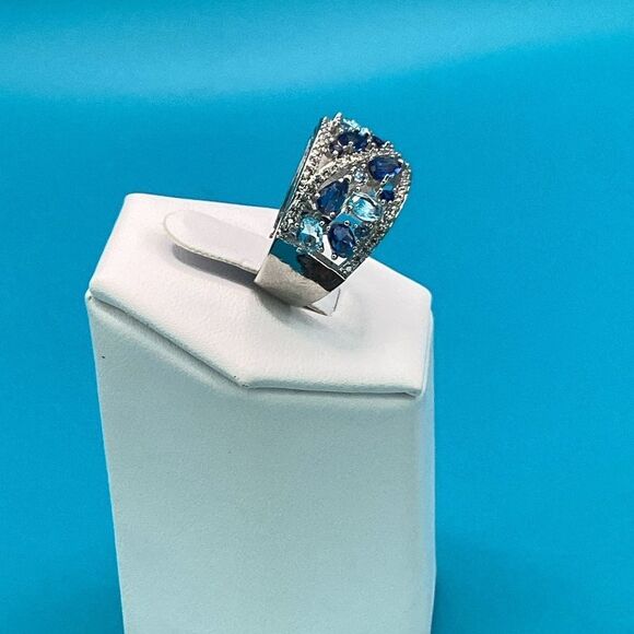 Sterling Silver (925) Wide Sparkly Blue Eternity Band - Picture 15 of 17